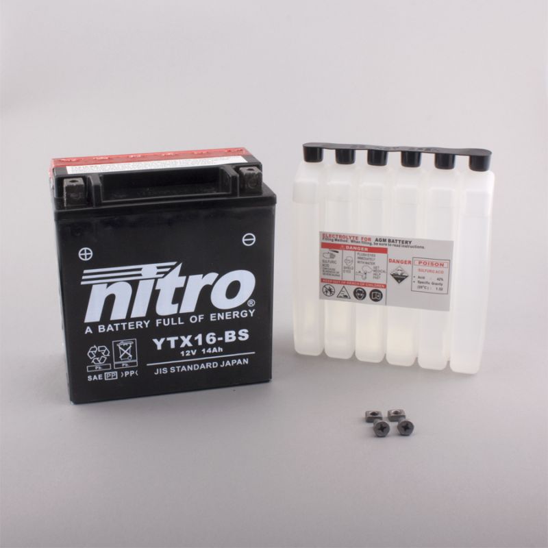 AFAM NITRO YTX16-BS AGM open with acid pack 14NTX16-BS(dimensions L:150,W:87,H:161)