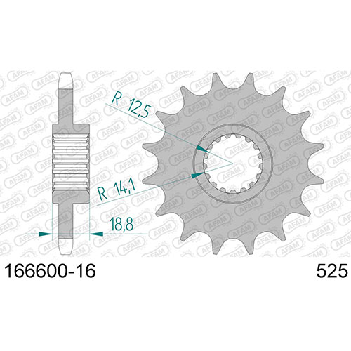 AFAM SPROCKET FRONT WITH RUBBER 525-16 18166600-16