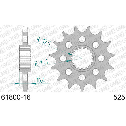 AFAM SPROCKET FRONT WITH RUBBER 525-16 1861800-16