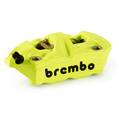 BREMBO CALIPER RADIAL MONOBLOCK M4 100 MM YELLOW FLUO WITH BLACK LOGO - DX = RIGHT (SINTERED PADS INCLUDED) 66120988584