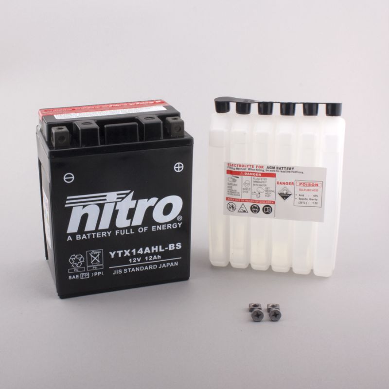 AFAM NITRO YTX14AHL-BS AGM open with acid pack HP 14NTX14AHL-BS(dimensions L:134,W:89,H:166)